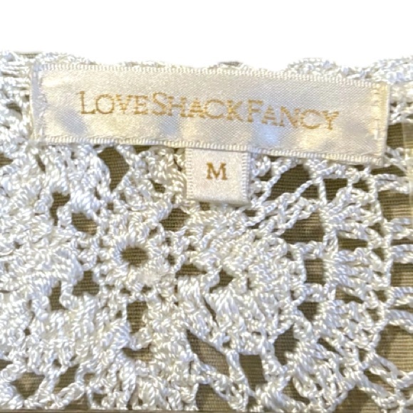 LoveShackFancy Alicia Crochet Top Flare Sleeve Cropped White EUC